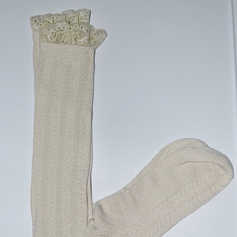 Knee High Cream White Socks With Lace Detail